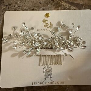 Silver Floral Hair Comb with Crystal Accents